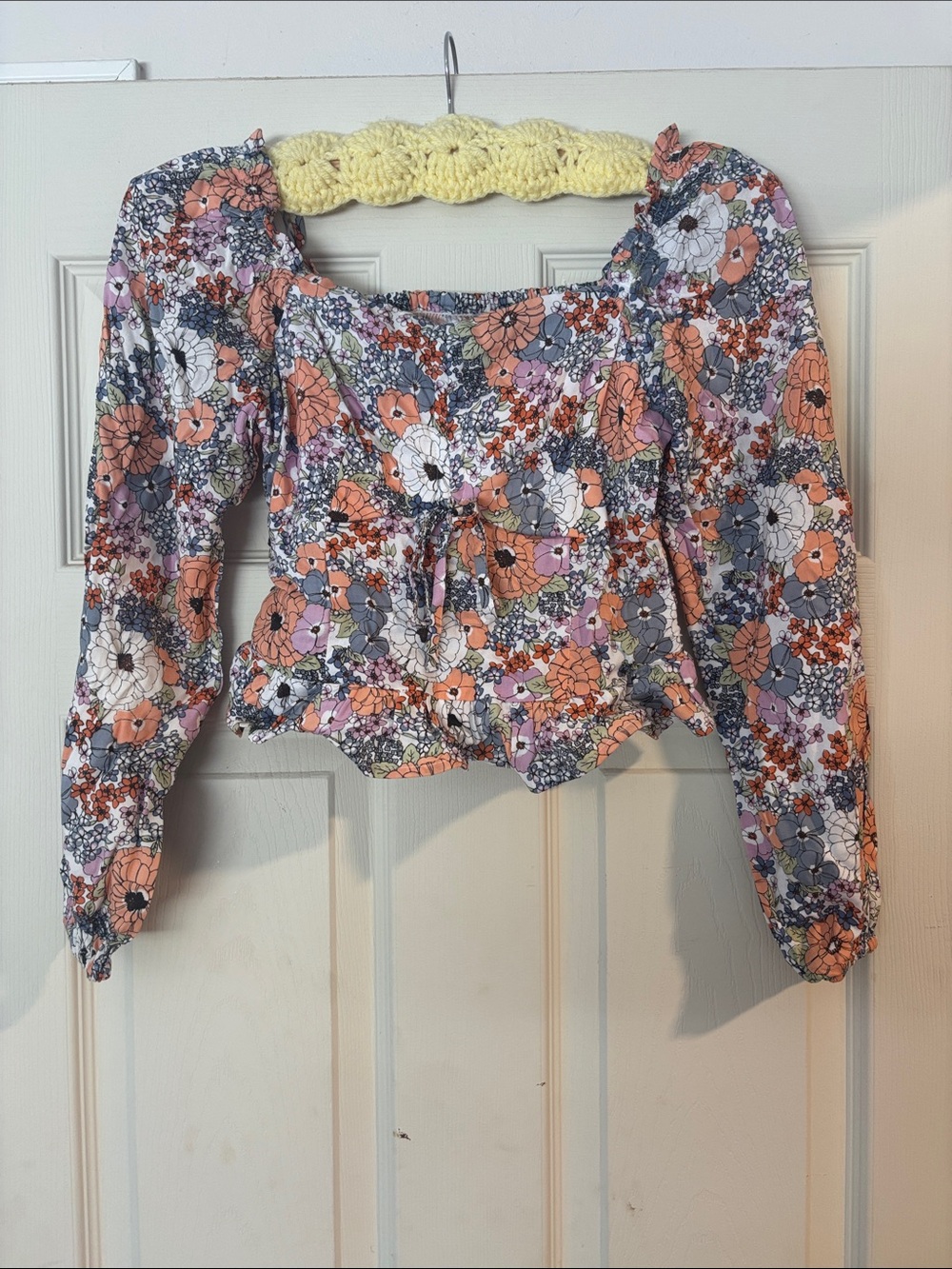 Floral Off-Shoulder Peasant Top in Peach and Lavender